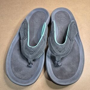 Muck Women's Gray and Teal Flip Flops